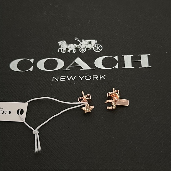 Coach Signature Moonstar Stud Earrings Rose Gold Pair Post Hangtag Crystal - Picture 4 of 5